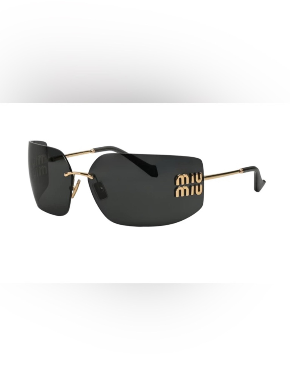 Miu Miu Black Lens Rimless Sunglasses with Gold Logo
